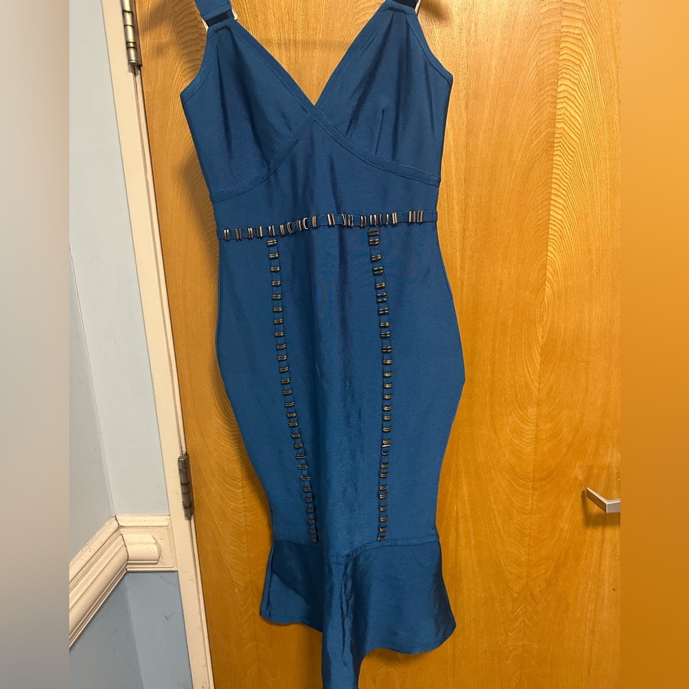 bebe Royal Blue Embellished Midi Dress. Elegant dress never worn.